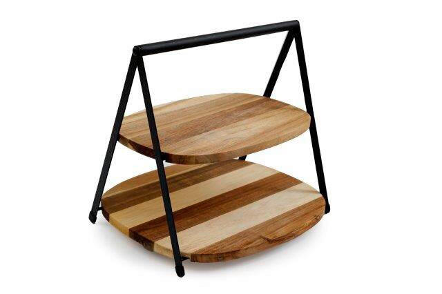 MUFFINÁLLVÁNY  - akáciaszínű/fekete, Basics, fa/fém (29.5/27.5/4.20cm)