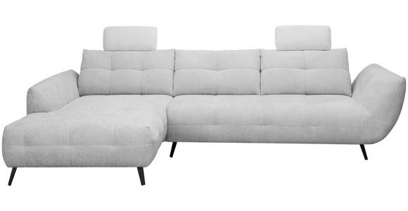 ECKSOFA Hellgrau Chenille Armlehnenkissen, Rücken echt, Sitztiefenverstellung  - Hellgrau/Schwarz, KONVENTIONELL, Textil/Metall (215/313cm) - Hom`in