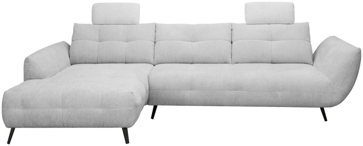 ECKSOFA Hellgrau Chenille Armlehnenkissen, Rücken echt, Sitztiefenverstellung  - Hellgrau/Schwarz, KONVENTIONELL, Textil/Metall (215/313cm) - Hom`in