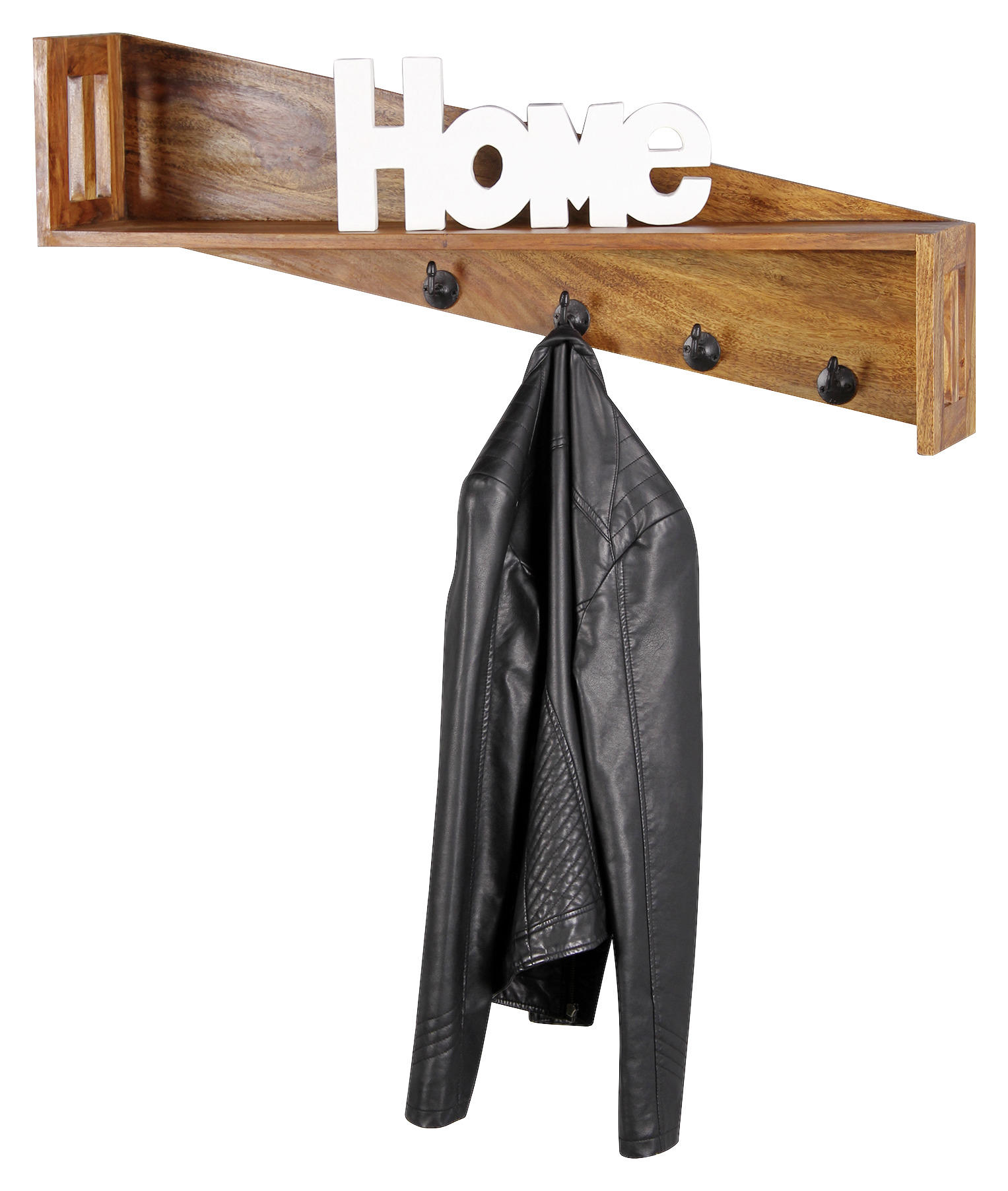 Wandgarderobe "Pali", Sheesham massiv Sheeshamfarben - Sheeshamfarben, Design, Holz (87/40/20cm) - MID.YOU