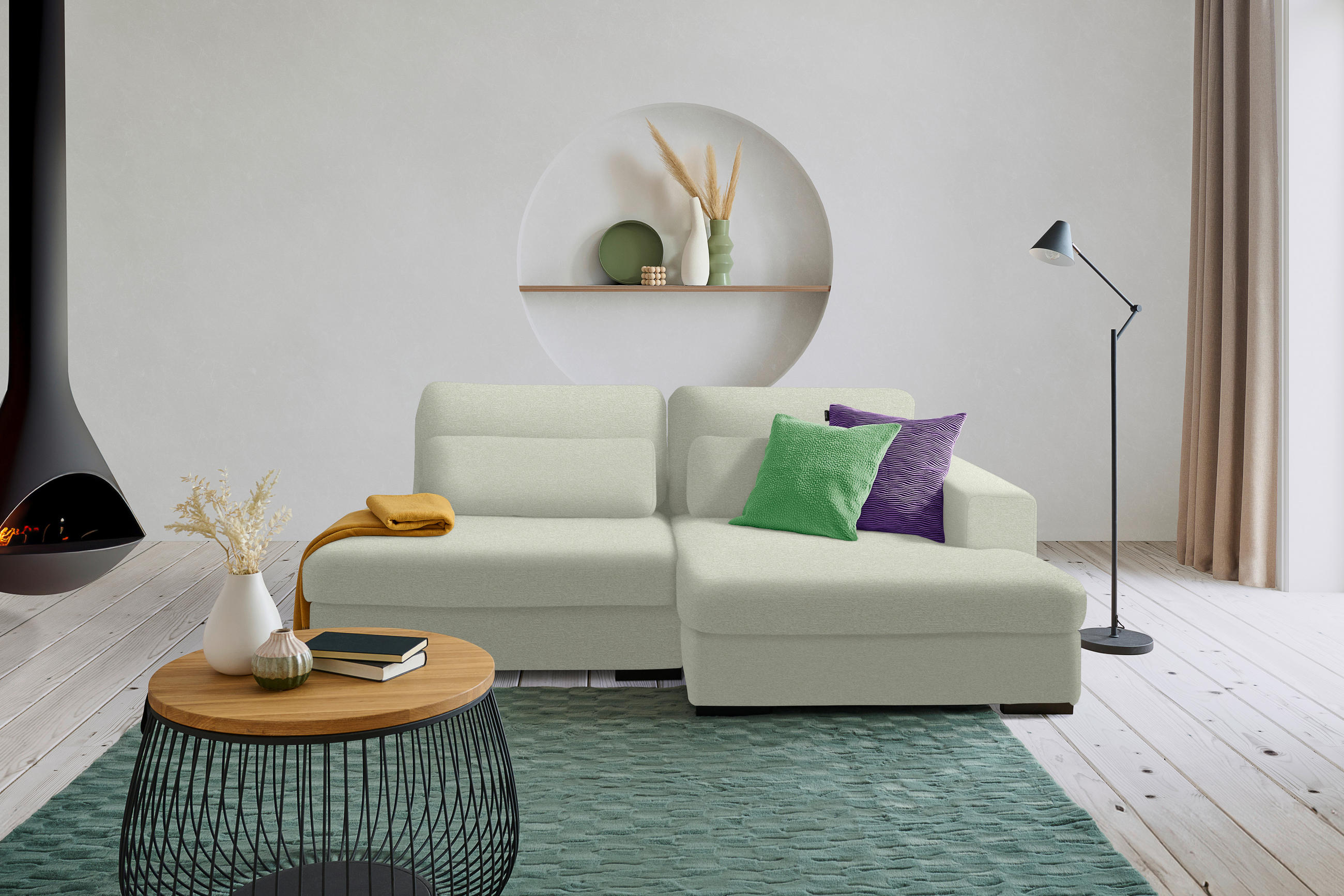 ECKSOFA in Chenille Greige  - Greige/Schwarz, Design, Kunststoff/Textil (223/158cm) - Lomoco