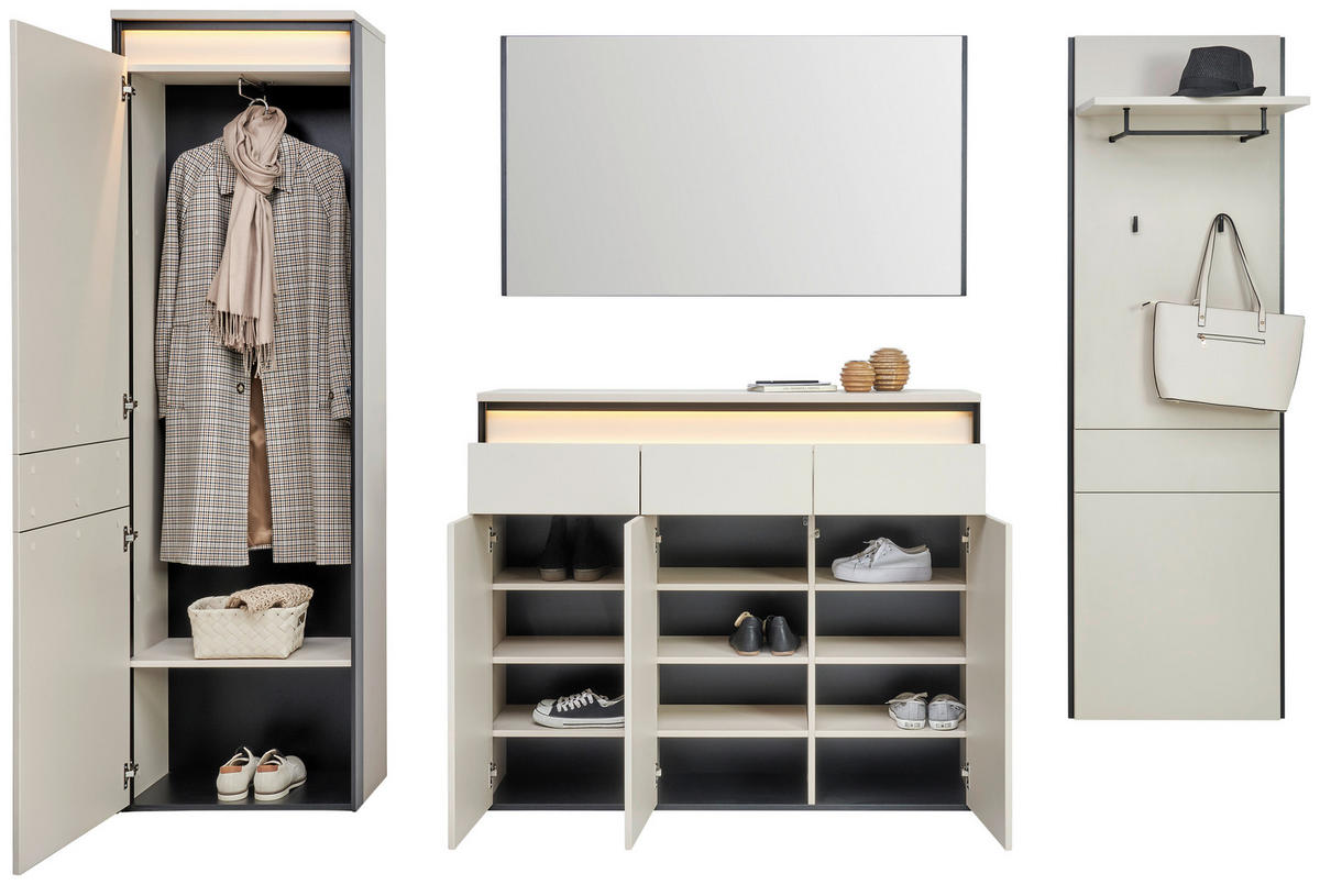 SCHUHSCHRANK Schwarz, Kaschmir  - Kaschmir/Schwarz, KONVENTIONELL, Holzwerkstoff (130/106/38cm) - Voleo