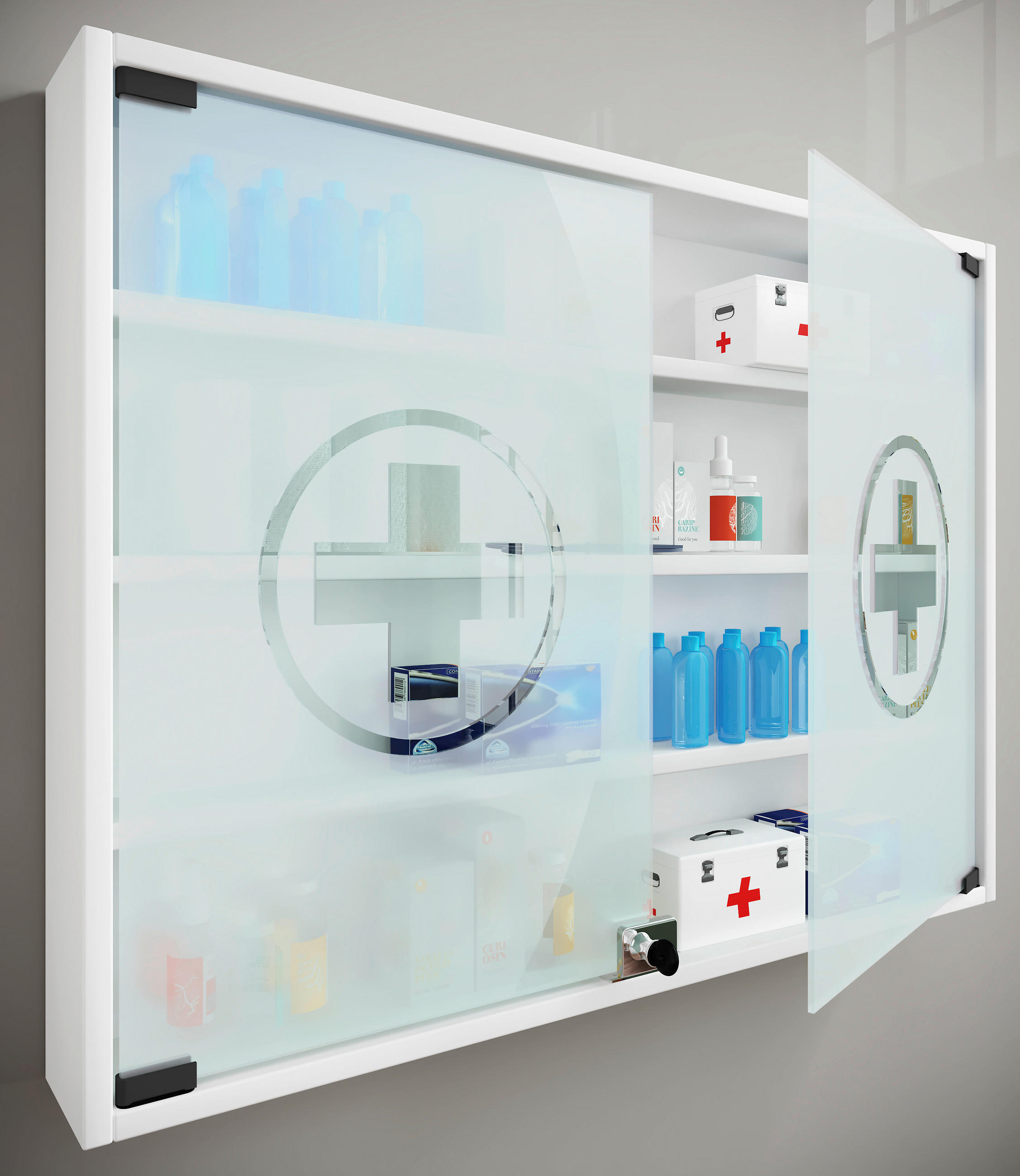 MEDIZINSCHRANK - Weiss, Modern, Glas/Holzwerkstoff (80/60/10cm) - MID.YOU