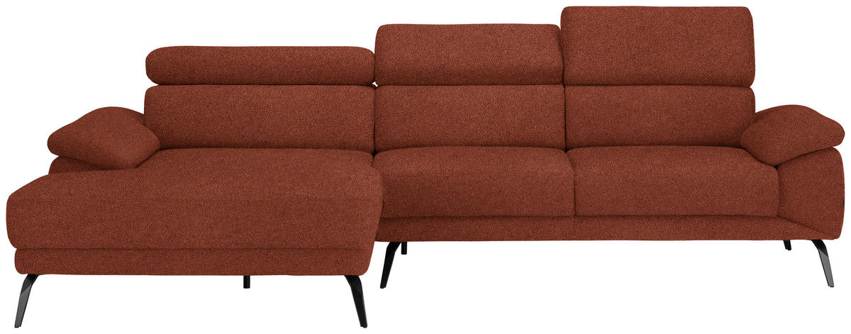ECKSOFA in Velours Rostfarben  - Rostfarben/Schwarz, Design, Textil/Metall (187/295cm) - Novel