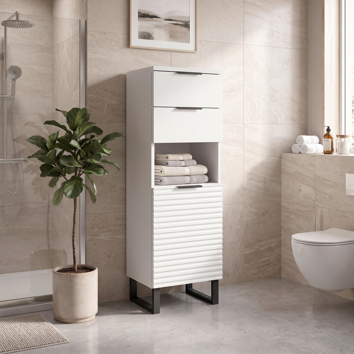 HIGHBOARD  35/110/34 cm 2 Schublade(n)  - Weiss/Schwarz, Modern, Holzwerkstoff/Metall (35/110/34cm) - MID.YOU