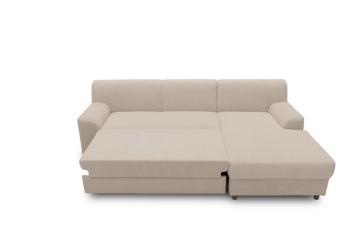 ECKSCHLAFSOFA  CAPRI 2 Taupe Cord  - Taupe/Schwarz, Basics, Kunststoff/Textil (241/146cm) - MID.YOU