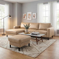 ECKSOFA Sandfarben Echtleder Lederlook Bettkasten, Schlaffunktion, Rücken echt  - Sandfarben/Schwarz, Design, Leder/Textil (166/238cm) - Livetastic