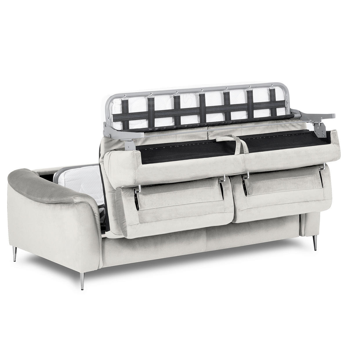 SCHLAFSOFA Samt Hellgrau  - Chromfarben/Hellgrau, Design, Textil/Metall (203/77-98/103cm) - MID.YOU