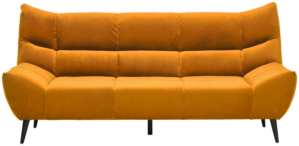 3-SITZER-SOFA in Mikrofaser Currygelb  - Currygelb/Schwarz, Design, Textil/Metall (222/106/99cm) - Xora