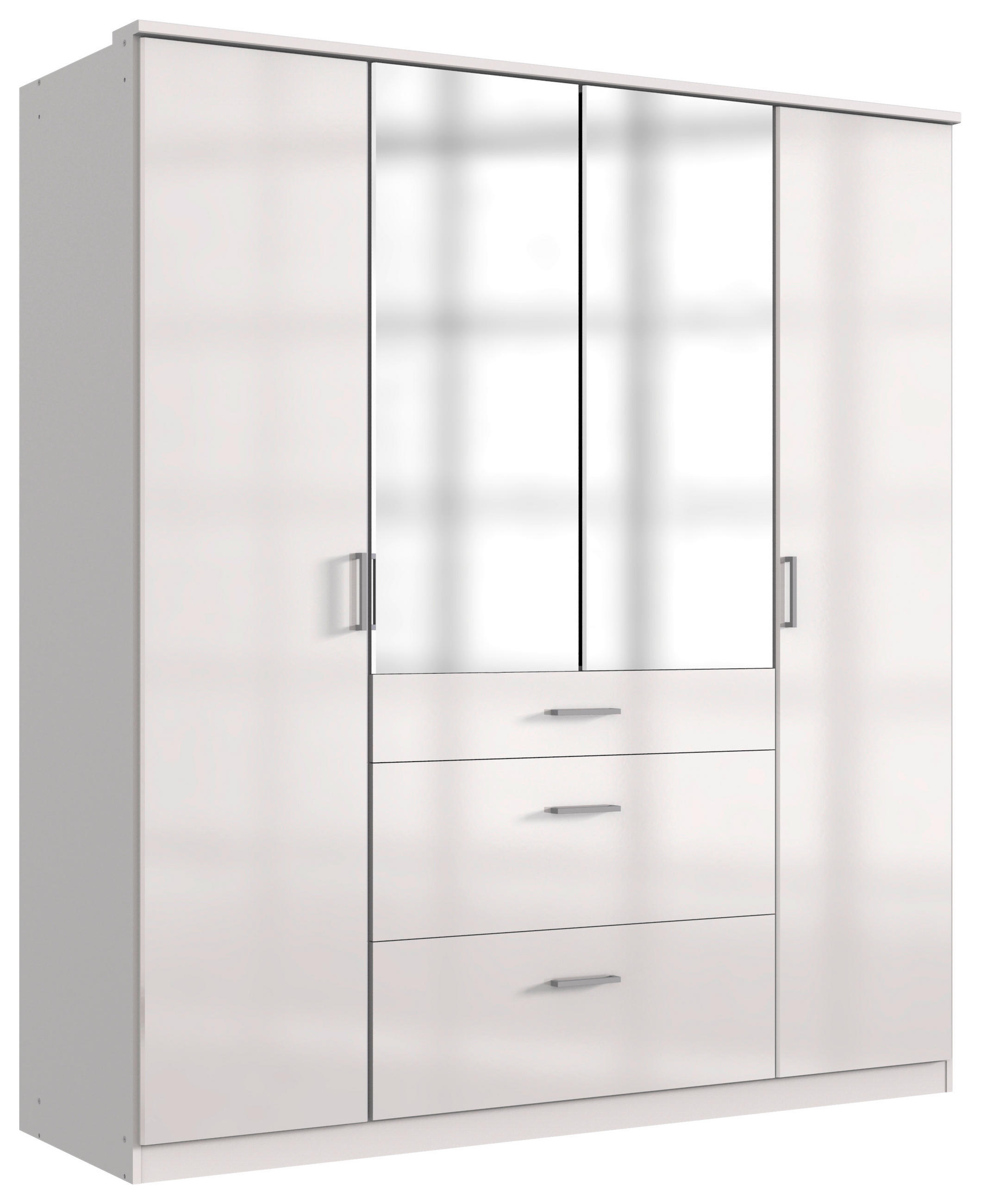 KLEIDERSCHRANK 179/199/58 cm,  in Weiß Hochglanz, Weiß, Silberfarben, 4-türig  - Chromfarben/Weiß Hochglanz, Basics, Holzwerkstoff (179/199/58cm) - MID.YOU