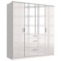 OMARA ZA OBLAČILA, srebrne barve, bela, bela, visoki sijaj  - barve kroma/srebrne barve, Basics, leseni material (179/199/58cm) - MID.YOU