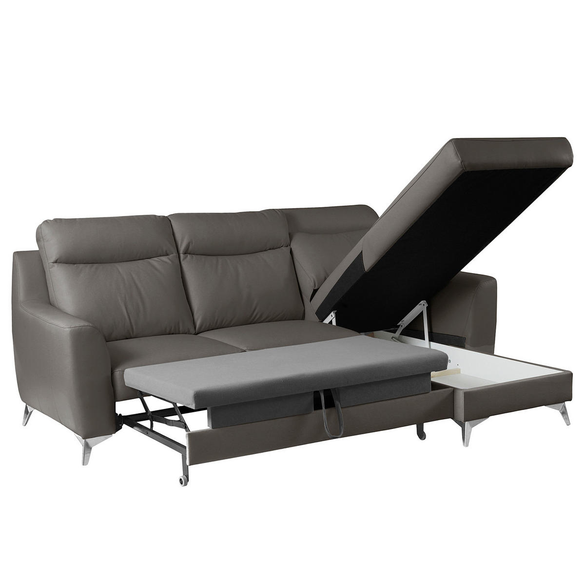 ECKSOFA Lederlook Echtleder Dunkelbraun  - Chromfarben/Dunkelbraun, Design, Leder/Textil (236/168cm) - Livetastic