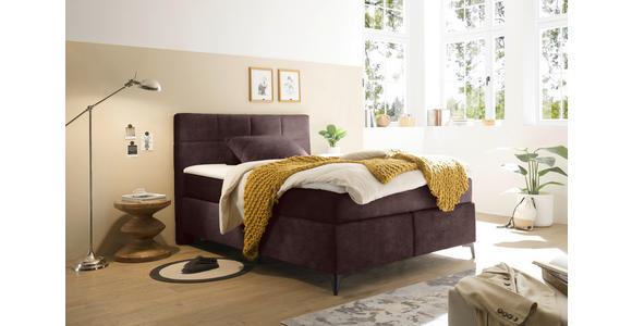 BOXSPRINGBETT 140/200 cm  in Aubergine  - Aubergine/Schwarz, Design, Holzwerkstoff/Kunststoff (140/200cm) - Xora