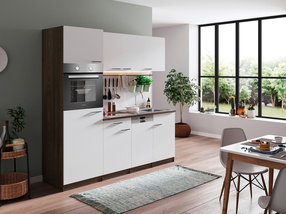 KÜCHENBLOCK 205 cm   in Weiß  - Eichefarben/Alufarben, Basics, Holzwerkstoff/Kunststoff (205cm) - Respekta