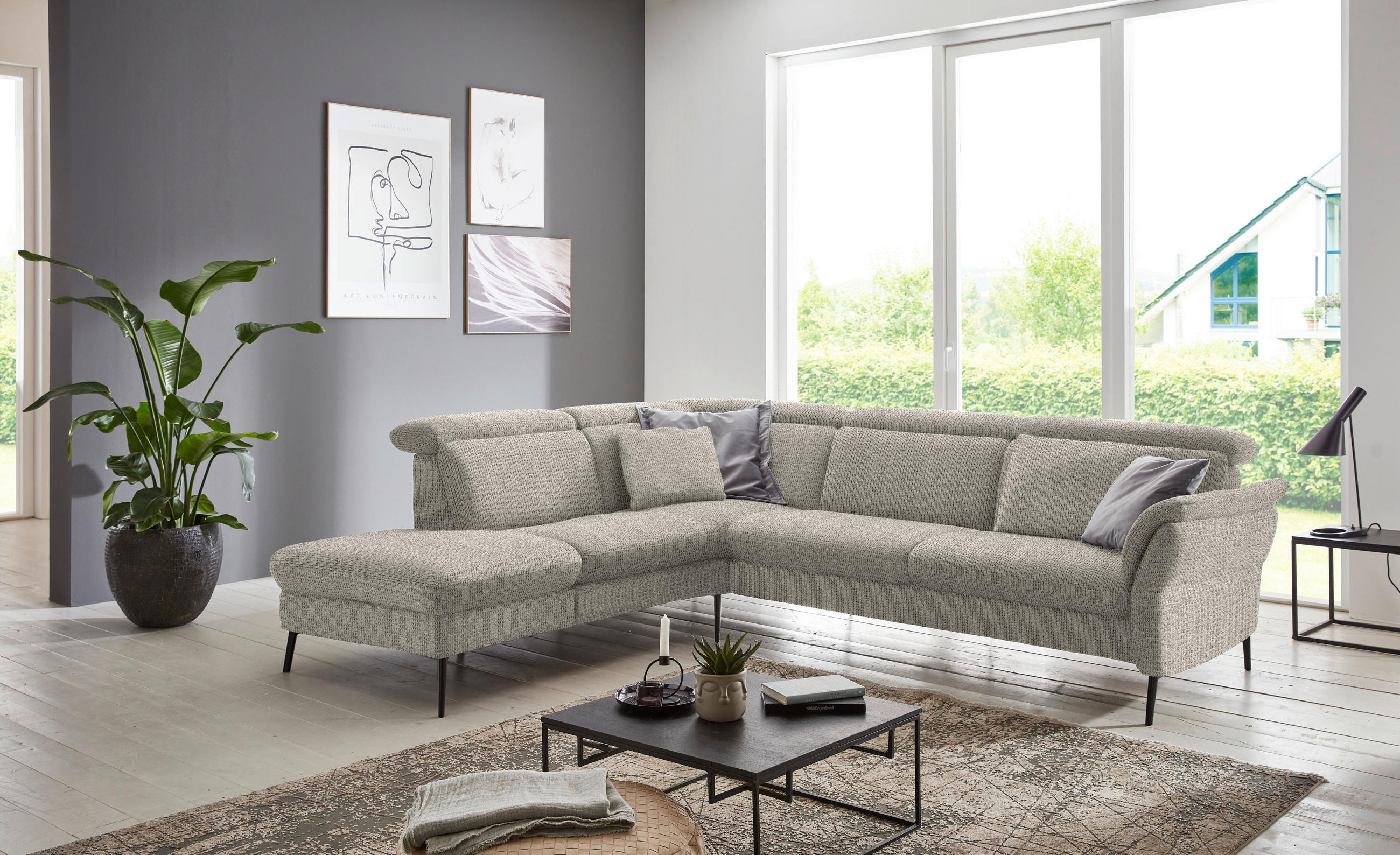 ECKSOFA in Struktur Taupe  - Taupe/Schwarz, Modern, Textil/Metall (235/275cm) - Cantus