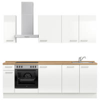 KÜCHENLEERBLOCK 240 cm   in Eichefarben, Weiß Hochglanz  - Edelstahlfarben/Eichefarben, MODERN, Holzwerkstoff/Metall (240cm) - Nobilia