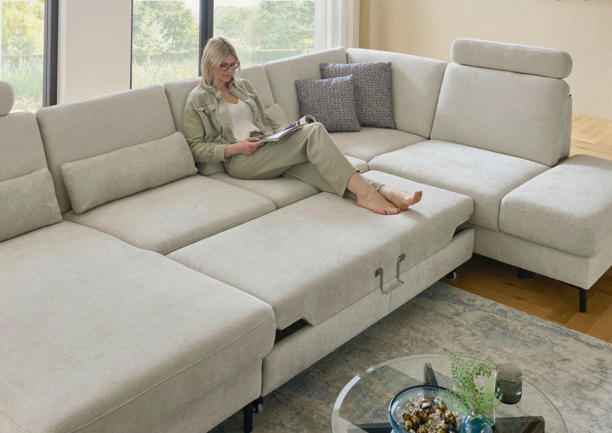 WOHNLANDSCHAFT Dieter Knoll Greige Chenille  - Greige/Schwarz, Design, Textil/Metall (175/349/235cm) - Dieter Knoll