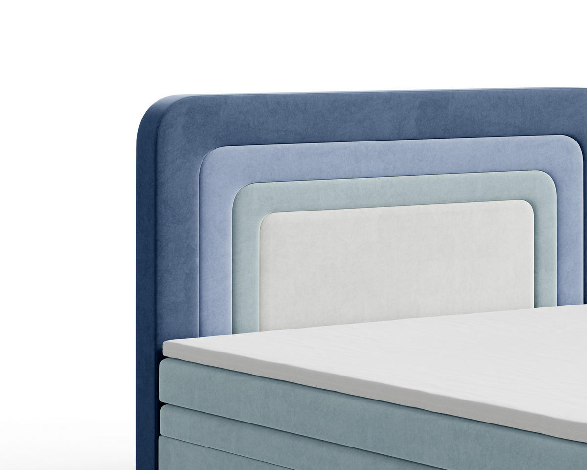 BOXBETT 180/200 cm,  in Dunkelblau, Mintgrün, Graublau, gepolstertes Kopfteil, Bettkasten, Topper, H2 + H3 = mittel + fest  - Graublau/Braun, MODERN, Holz/Kunststoff (180/200cm) - Livetastic