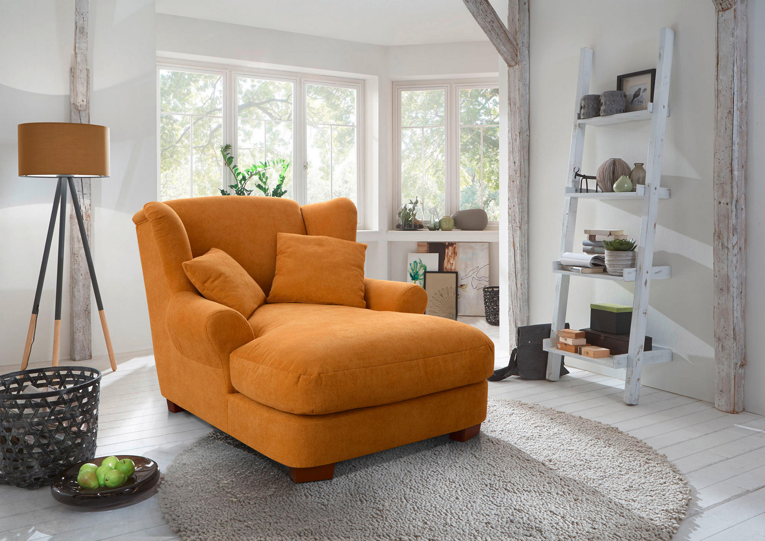 XXL-SESSEL Flachgewebe Gelb    - Gelb, ROMANTIK / LANDHAUS, Holz/Textil (120/101/142cm) - Cantus