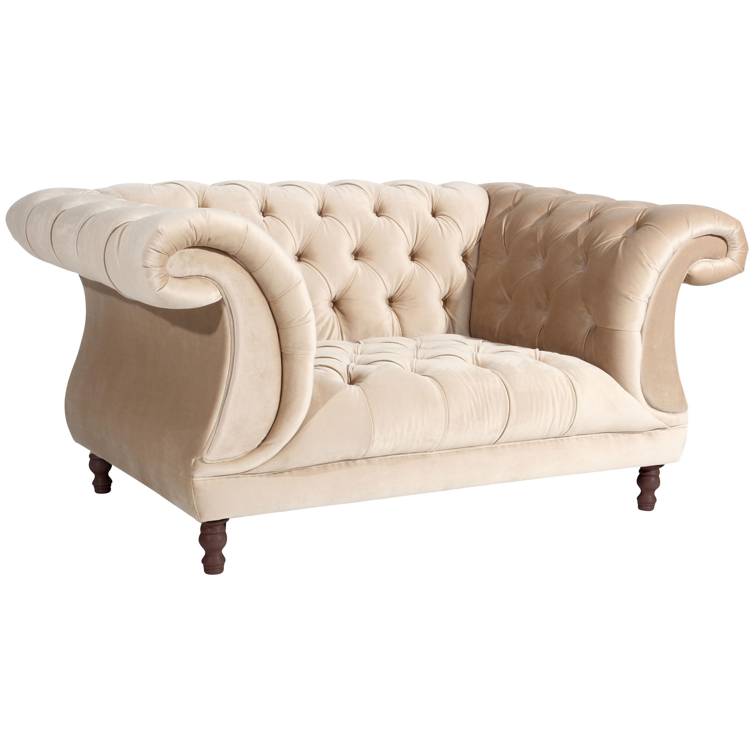 CHESTERFIELD-SESSEL Velours Sandfarben    - Sandfarben/Nussbaumfarben, Design, Holz/Textil (167/80/100cm) - Max Winzer