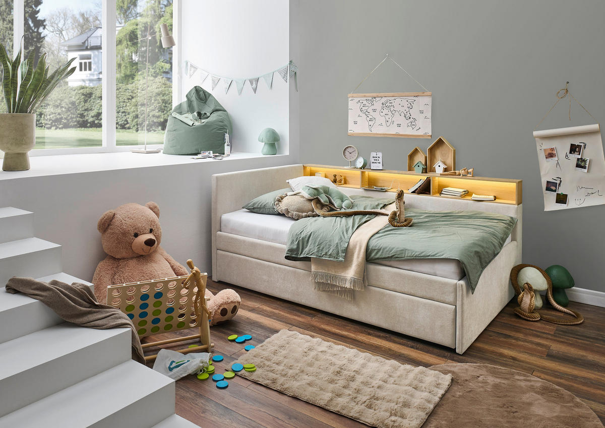 STAURAUMBETT 120/200 cm  in Eichefarben, Beige  - Eichefarben/Beige, MODERN, Holz/Holzwerkstoff (120/200cm) - Stylife