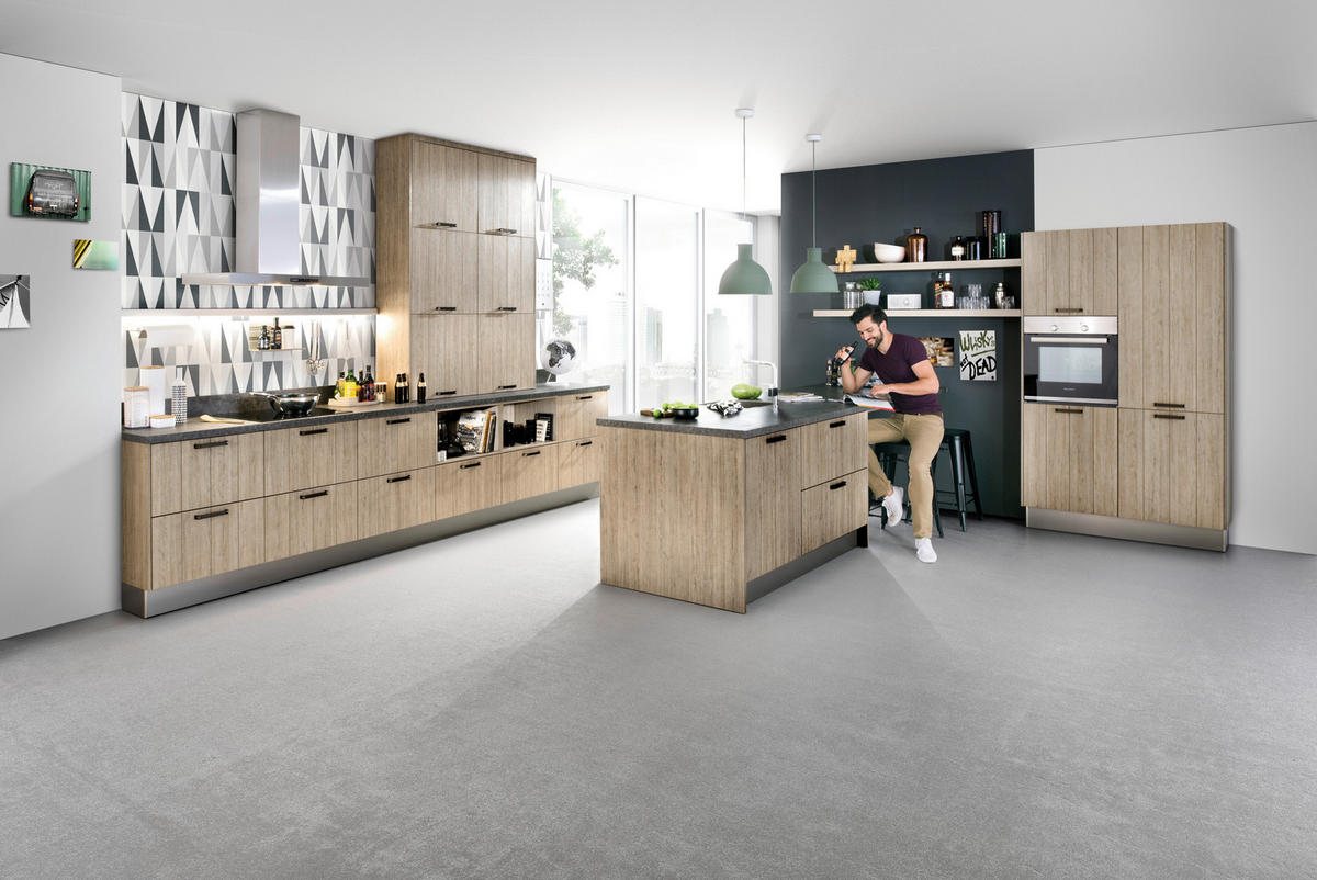 EINBAUKÜCHE  - Eichefarben, Design, Holzwerkstoff - Moderano