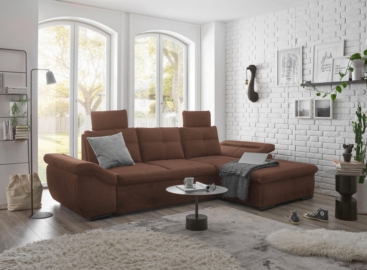 ECKSOFA in Mikrovelours Kupferfarben  - Schwarz/Kupferfarben, Konventionell, Kunststoff/Textil (275/170cm) - Carryhome