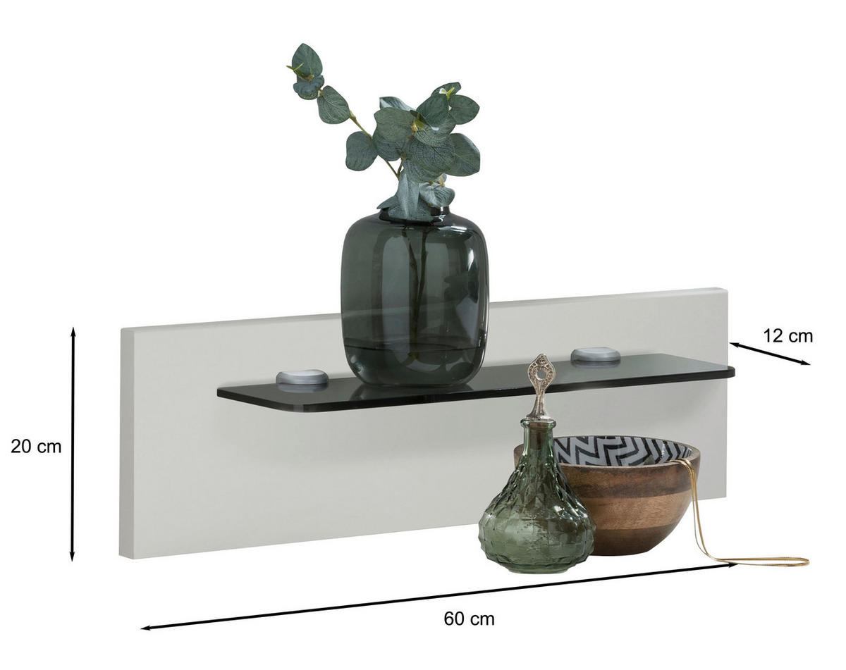 NACHTKOMMODENPANEEL 60/20/12 cm  in  - Weiß/Grau, KONVENTIONELL, Glas/Holzwerkstoff (60/20/12cm) - Dieter Knoll