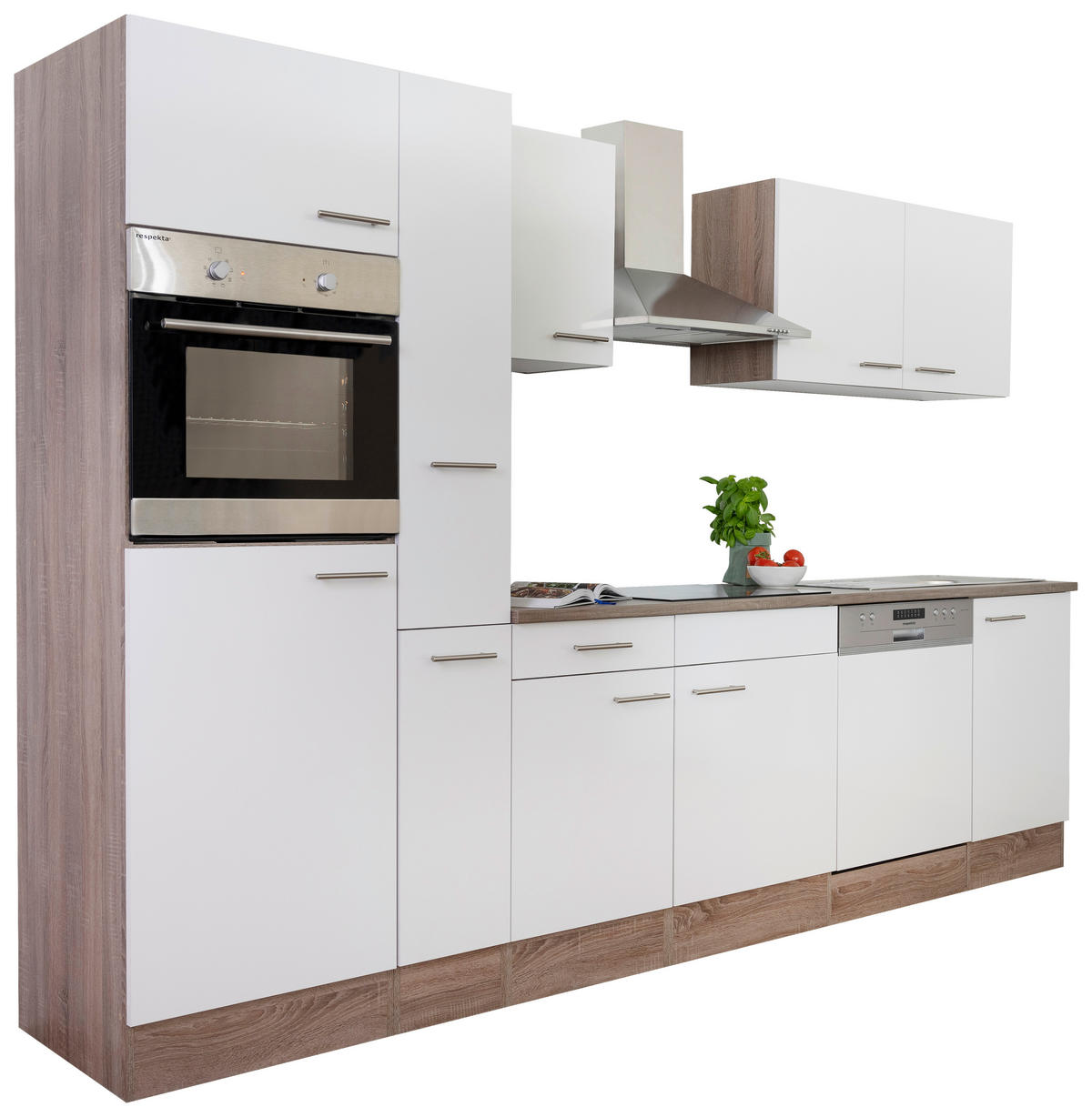 KÜCHENLEERBLOCK 310/205/60 cm   in Weiss, Eichefarben  - Weiss/Edelstahlfarben, Basics, Holzwerkstoff/Metall (310/205/60cm) - Respekta
