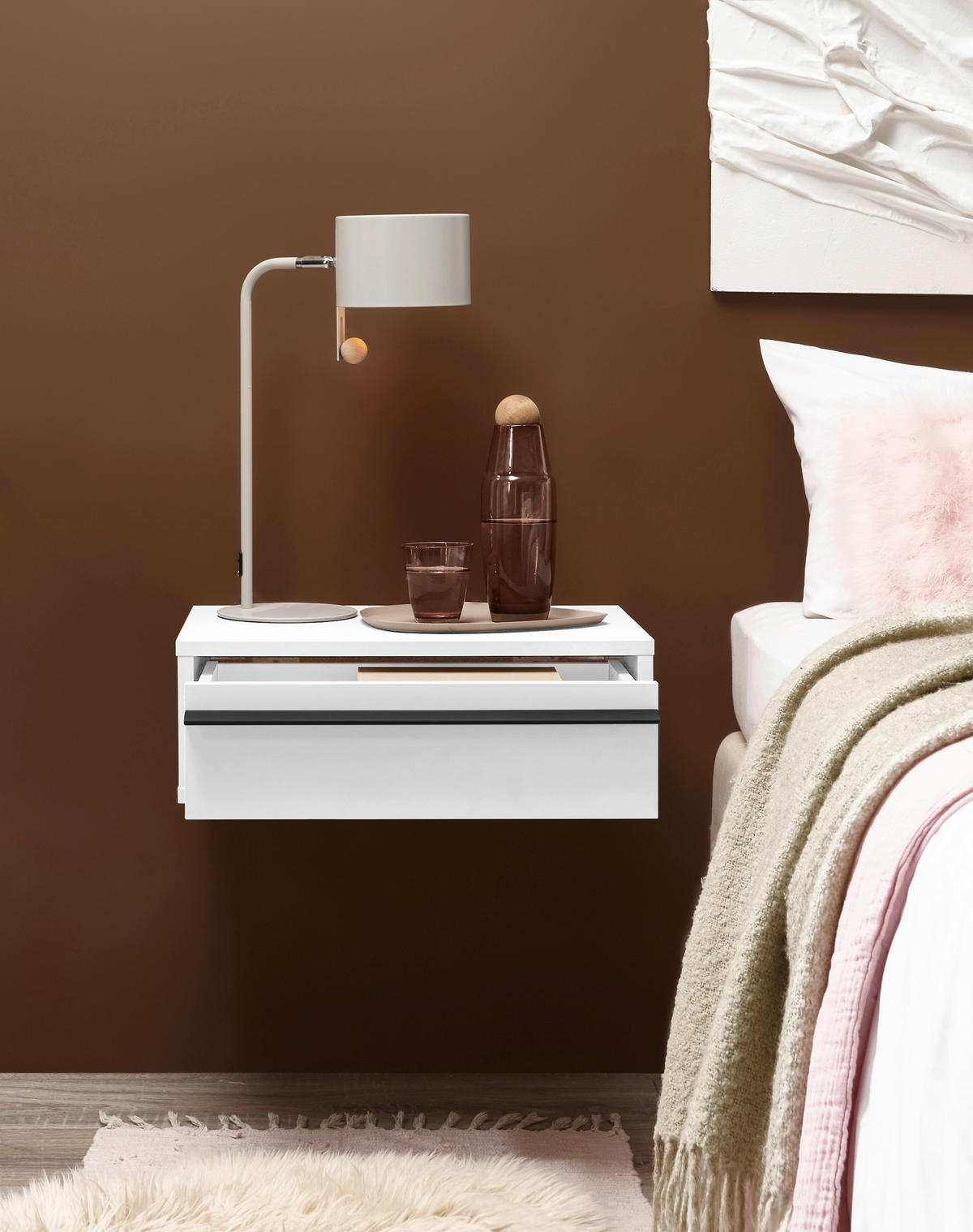 NACHTSCHRANK 50/17/34 cm  - Schwarz/Weiß, KONVENTIONELL, Holzwerkstoff/Metall (50/17/34cm) - Chameo