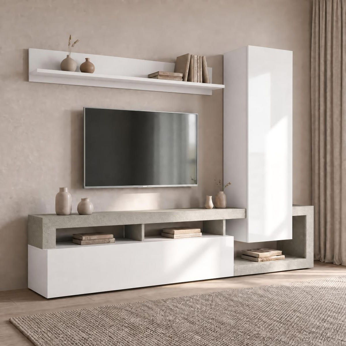 REGAL bijela, svijetlo siva, bijela visoki sjaj   - bijela/svijetlo siva, Basics, drvni materijal (219/173/35cm) - Ti'me