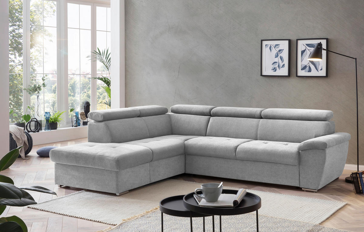ECKSOFA in Chenille Grau  - Chromfarben/Schwarz, Design, Textil/Metall (216/262cm) - Livetastic