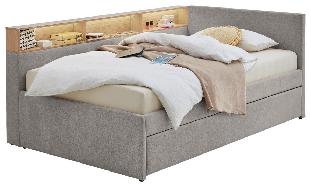 STAURAUMBETT 120/200 cm  in Grau, Eichefarben  - Eichefarben/Grau, MODERN, Holz/Holzwerkstoff (120/200cm) - Stylife