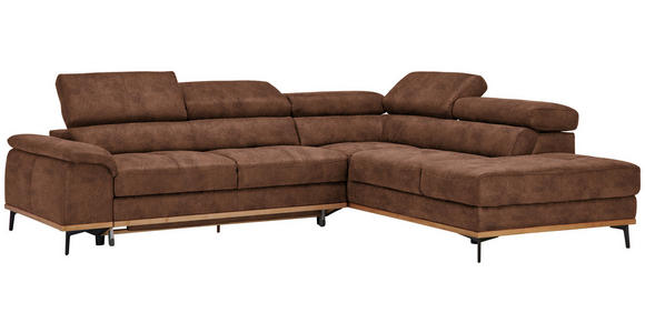 ECKSOFA in Lederlook Braun  - Schwarz/Braun, Natur, Holz/Textil (282/226cm) - Novel