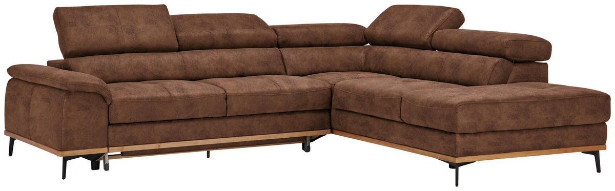 ECKSOFA in Lederlook Braun  282/226 cm  - Schwarz/Braun, Natur, Holz/Textil (282/226cm) - Novel