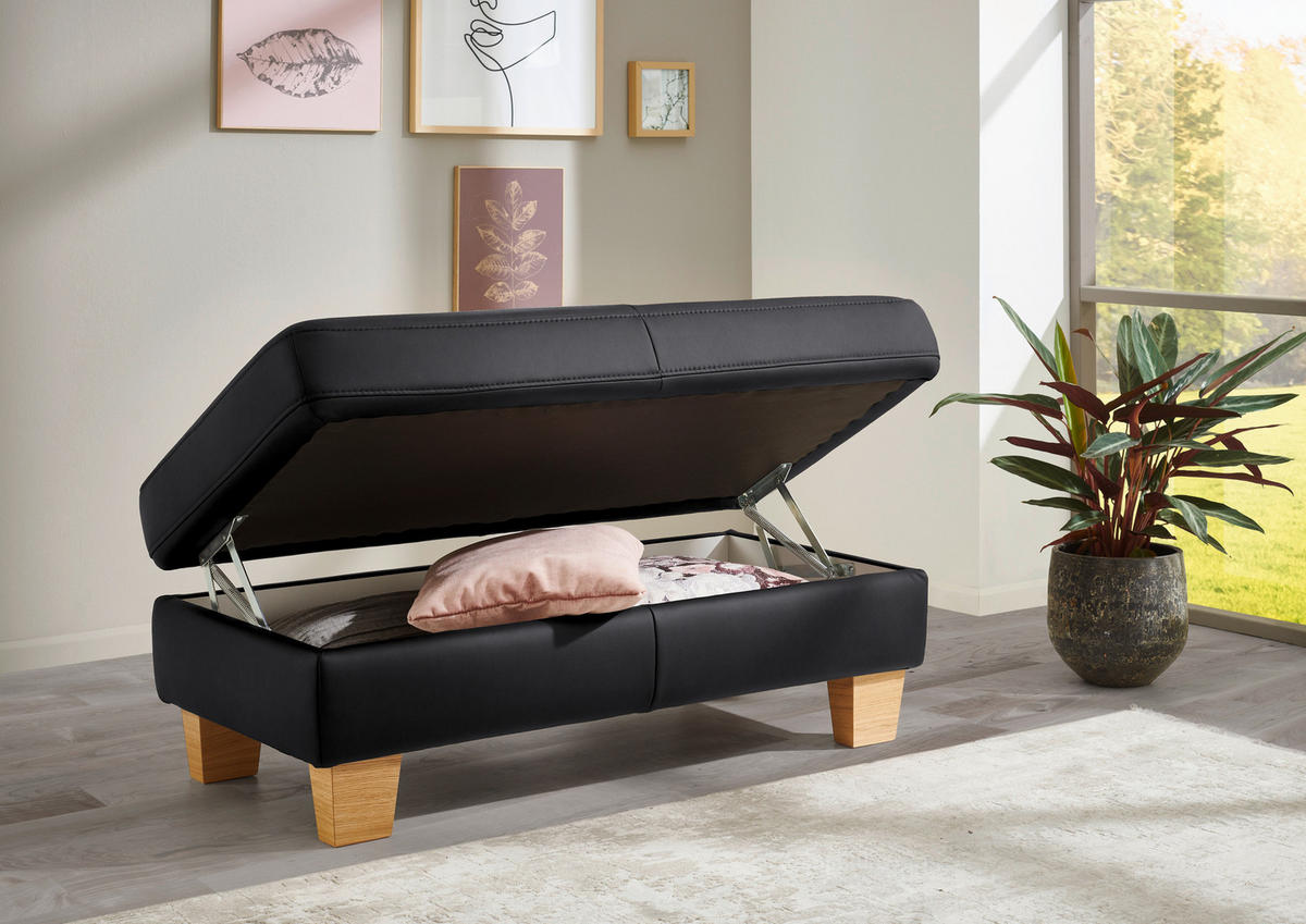 ECKSOFA in Echtleder Anthrazit  - Eiche Bianco/Anthrazit, Konventionell, Leder/Holz (257/235cm) - Valdera