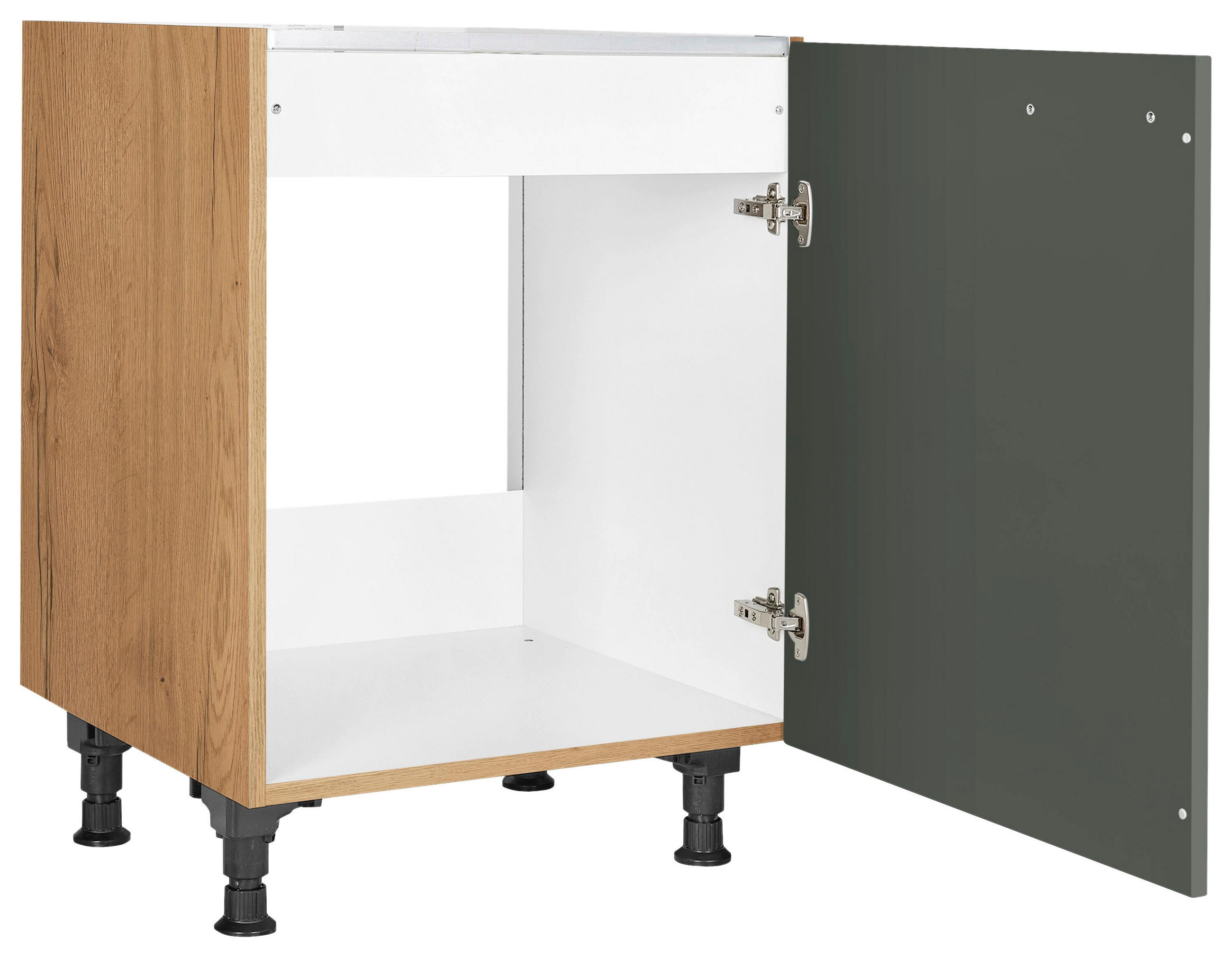SPÜLENUNTERSCHRANK 60/57/56 cm in Grün, Eichefarben - Eichefarben/Schwarz, MODERN, Holzwerkstoff/Metall (60/57/56cm) - Nobilia