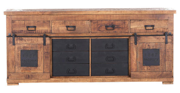 SIDEBOARD Mangoholz massiv Naturfarben Einlegeböden  - Schwarz/Naturfarben, ROMANTIK / LANDHAUS, Holz/Metall (195/85/45cm) - Landscape