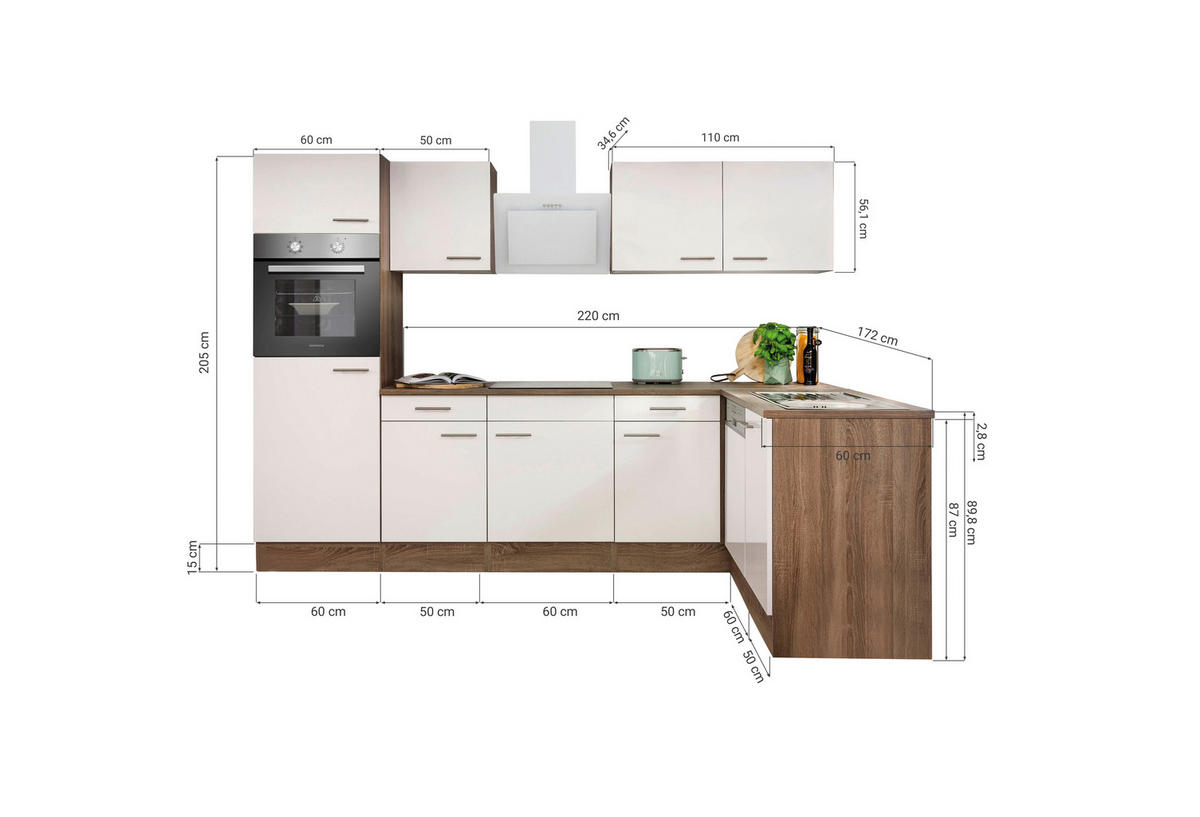 ECKKÜCHE 280/172 cm  in Grau  - Eichefarben/Grau, Basics, Holzwerkstoff/Metall (280/172cm) - Respekta