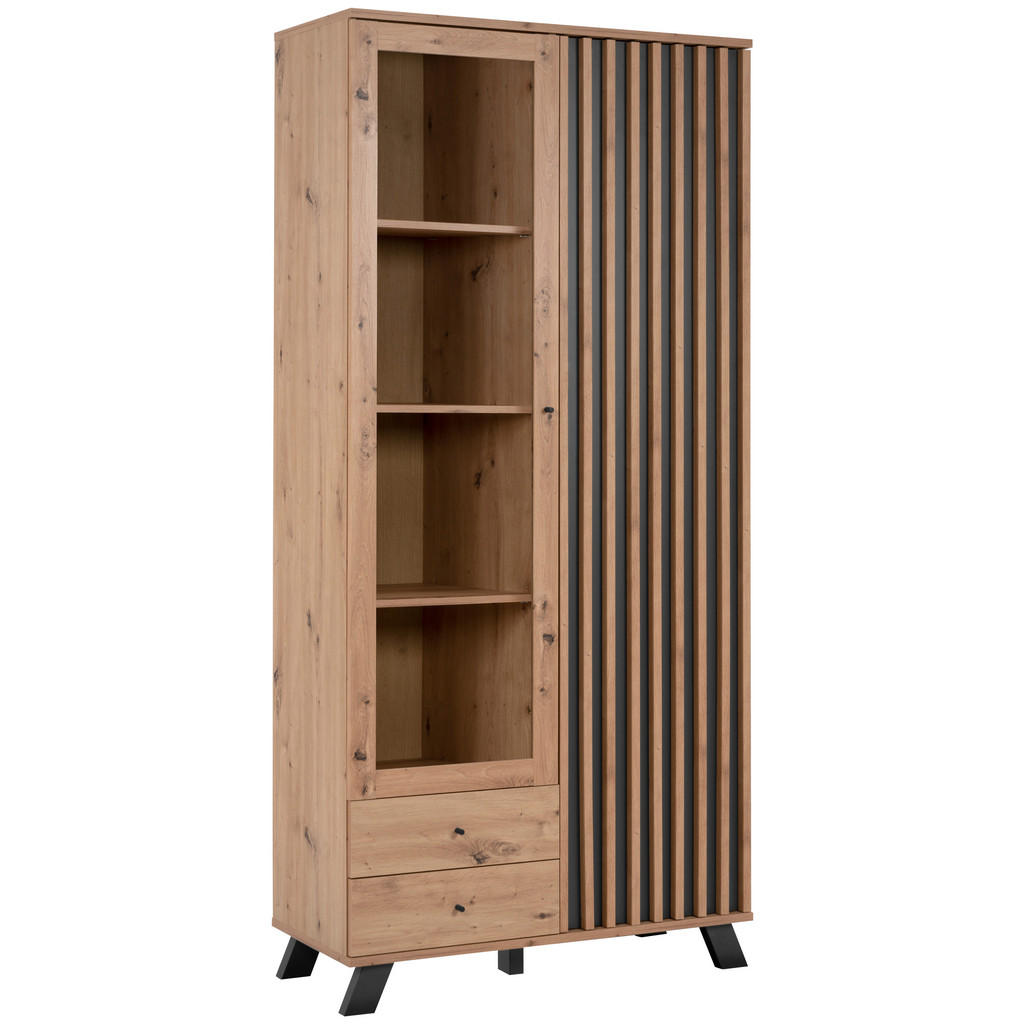 Vitrine Medan B: 92 Cm Anthrazit/eiche Dekor
