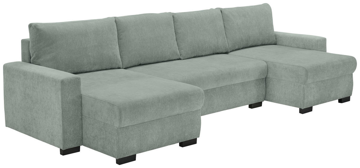 WOHNLANDSCHAFT Hellgrau Chenille  - Hellgrau/Schwarz, KONVENTIONELL, Kunststoff/Textil (140/328/140cm) - Ti'me