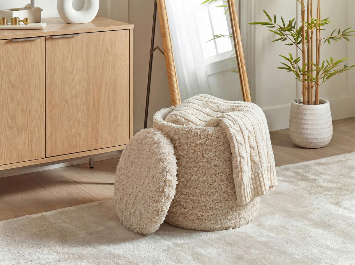 HOCKER Textil Beige  - Beige, Design, Textil (40/45/40cm) - Livetastic