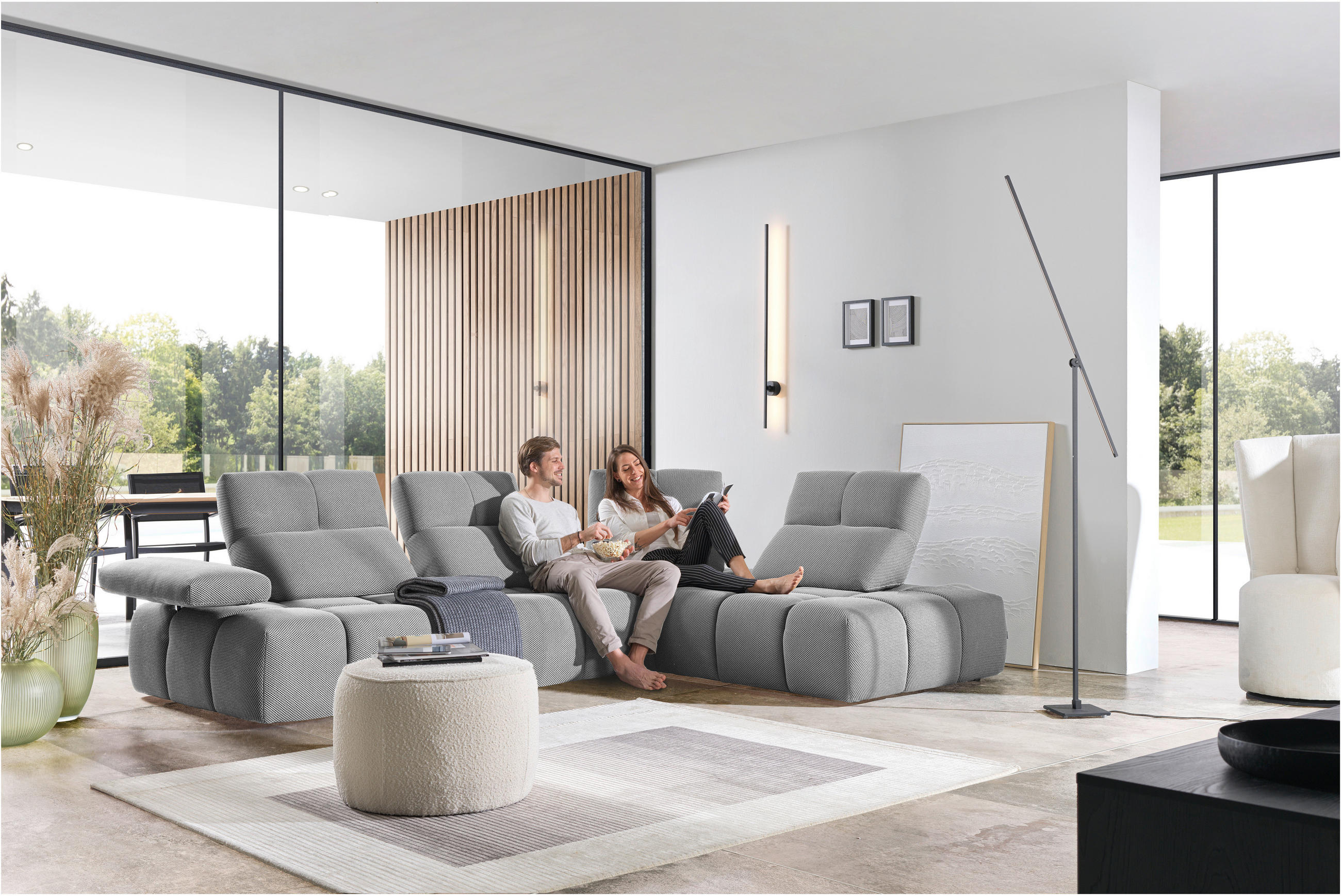 ECKSOFA in Struktur Grauweiß  313/233 cm  - Grauweiß/Schwarz, Design, Kunststoff/Textil (313/233cm) - Emilio Belluti