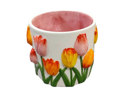 Mască Pentru Ghiveci 14,8/12,3 cm  - roz aprins/alb, Lifestyle, ceramică (14,8/12,3cm)