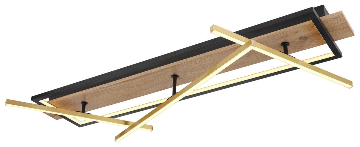 LED-DECKENLEUCHTE 100/60,5/11,5 cm   - Dunkelbraun/Messingfarben, Design, Holzwerkstoff/Kunststoff (100/60,5/11,5cm) - Globo