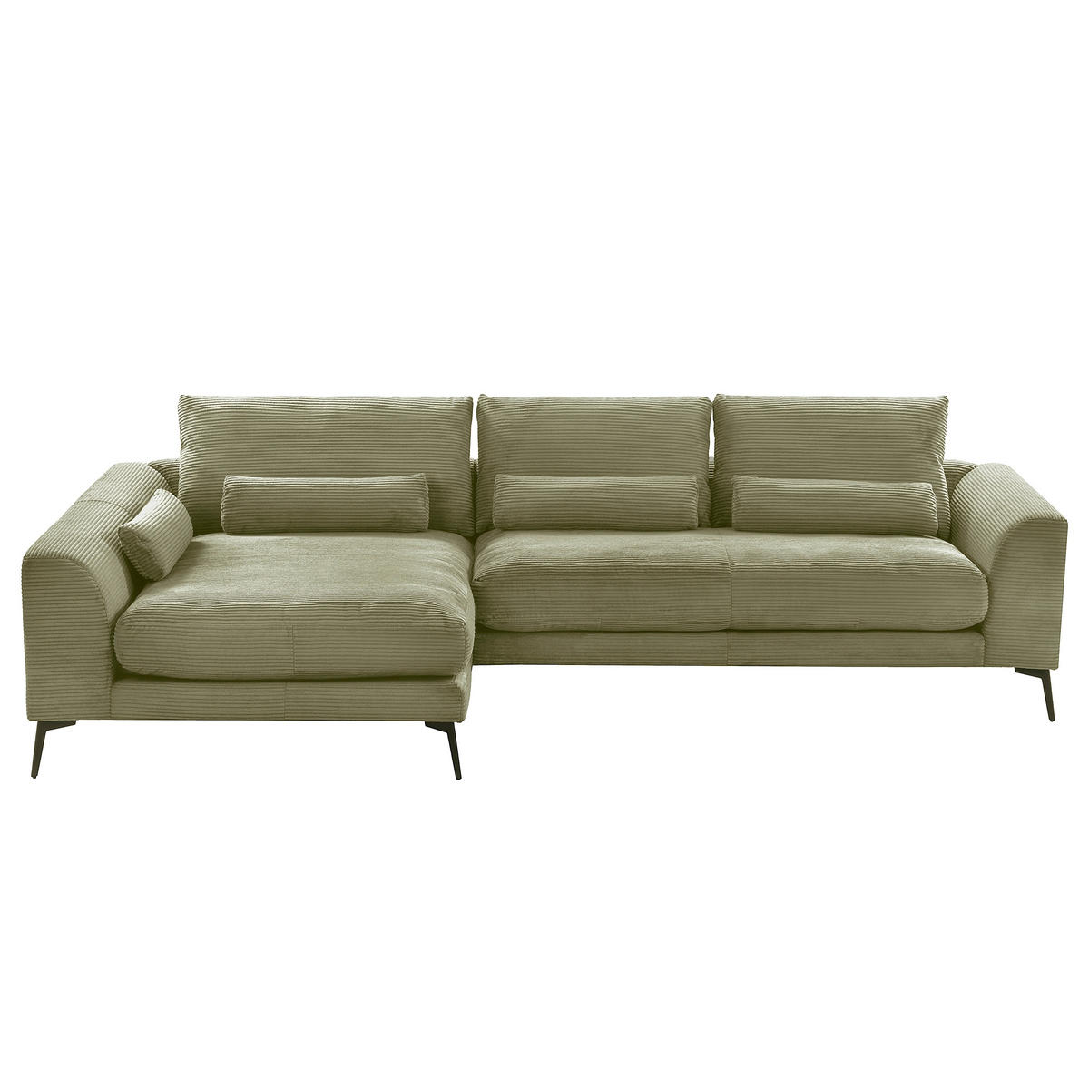 ECKSOFA  in Cord Olivgrün Nierenkissen, Rückenkissen  172/313 cm  - Schwarz/Olivgrün, Design, Textil/Metall (172/313cm) - P & B