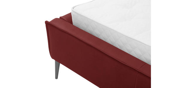 POLSTERBETT 200/200 cm,  in Rot, gepolstertes Kopfteil,  - Rot/Schwarzchrom, KONVENTIONELL, Leder/Metall (200/200cm) - Esposa