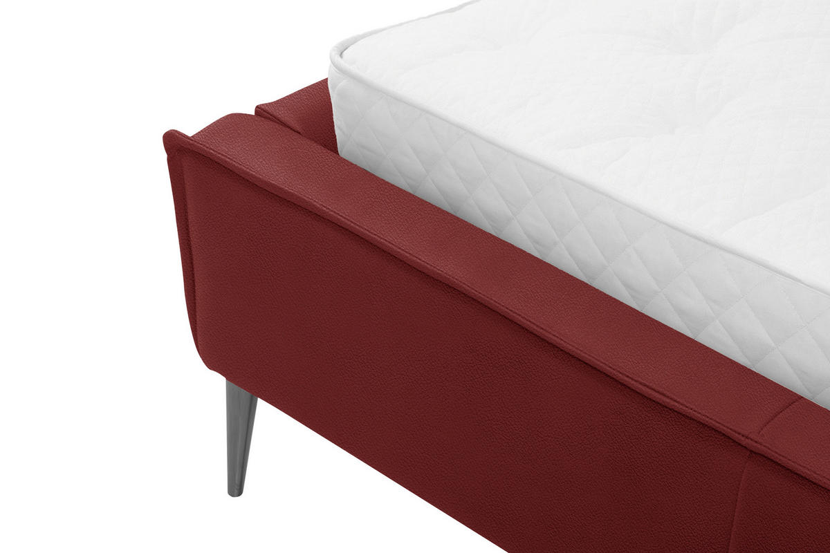 POLSTERBETT 180/200 cm,  in Rot, gepolstertes Kopfteil,  - Rot/Schwarzchrom, KONVENTIONELL, Leder/Metall (180/200cm) - Esposa