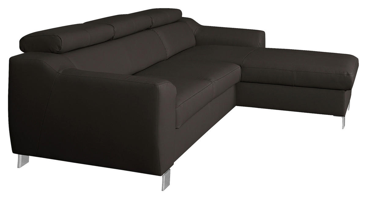 ECKSOFA in Lederlook Echtleder Dunkelbraun  - Chromfarben/Dunkelbraun, Design, Leder/Textil (242/176cm) - Livetastic