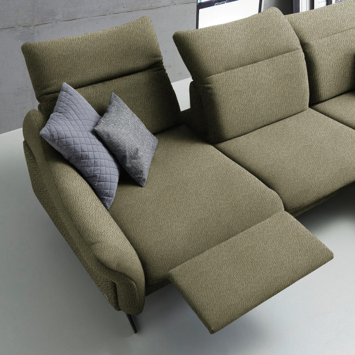 ECKSOFA in Webstoff Olivgrün  - Anthrazit/Olivgrün, Design, Textil/Metall (299/203cm) - Himolla